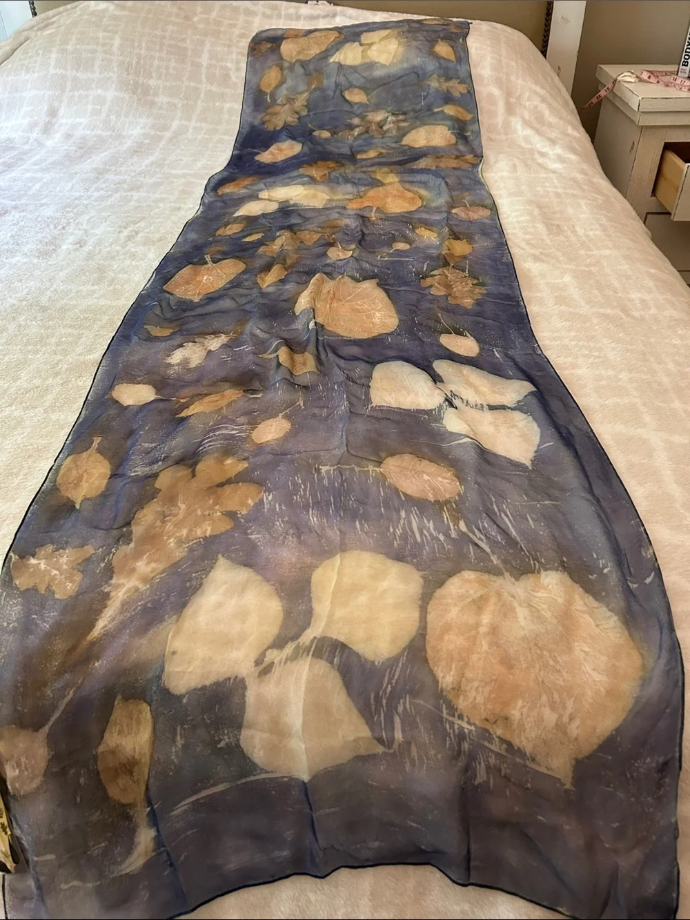 Sheer Blue Leaf-Print Women's Silk Scarf, NWT